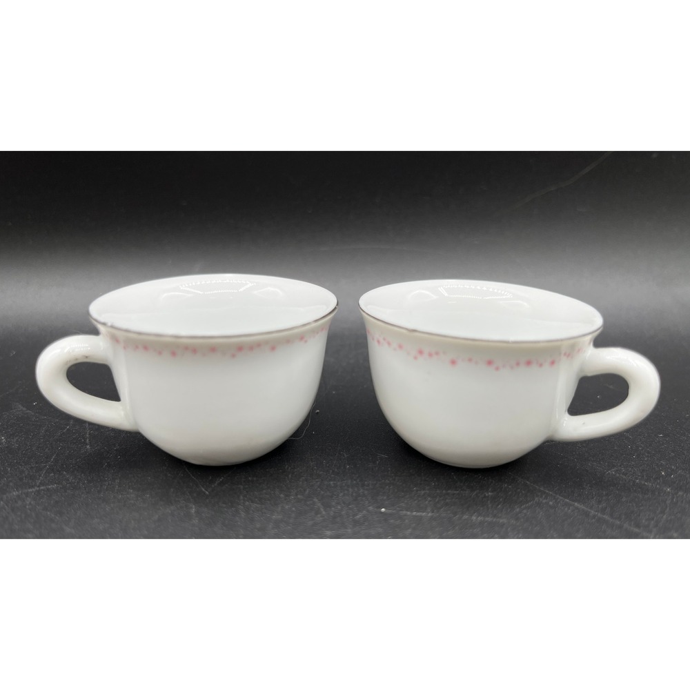 Vtg Barbie Miniature Teacups Set White Pink Starburst Silver Trim Logo As Is